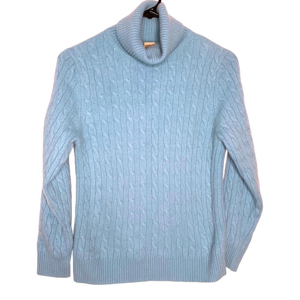 Vertical Design 2-Ply Baby Blue 100% Cashmere PLUSH Lux Turtleneck Sweater -Sz L